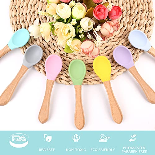 Vicloon Cuchara de bebé, 7 Piezas Cucharas de Bebé Silicona Suave Cuchara y Mango para Bebés, Cuchara de Aprendizaje para Bebe, Silicona Grado Alimentario sin BPA