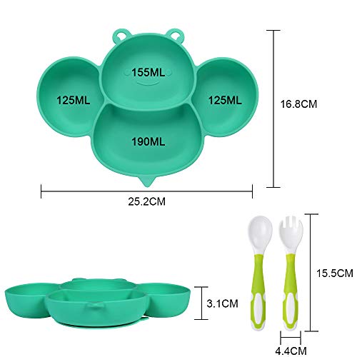 Vicloon Plato de Silicona con Ventosa Antideslizante para Bebé para tronas y sillines Platos Silicona Bebes Ventosa Seguro en lavavajillas microondas con Agarre para Bebé, Sin BPA (Forma de Abeja)