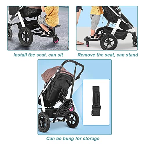 Vihir Mini Buggy Board con asiento Cochecito para el Segundo niño, Pedal Auxiliar Conector extraíble Asiento, Accesorio para niños de 2 a 6 años compatible