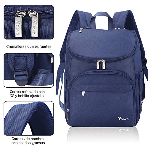 Voova Mochila de Pañales para Bebé, Impermeable Mochila Maternidad, Gran Capacidad Mochila de Cambio Bolso para Pañaleras con Cambiador y 2 Piezas Ganchos Carrito Bebes para Mamá y Papá, Azul