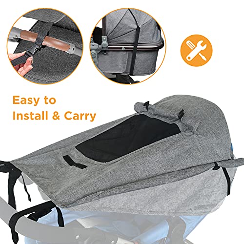 WD&CD Parasoles para Silla de Paseo, Impermeable Funda para Cochecito de Bebé, Toldo Oscuro Universal para Bebés Cochecitos- Parasol Ajustable con Protección UV 50+, Gris