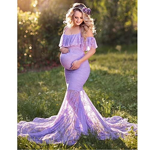 XAOXAO Vestido de maternidad para embarazadas, sesiones de fotos, vestido de encaje, elegante, sin tirantes, vestido de fiesta, para fotos, fiestas, madres, regalos, vestido de boda