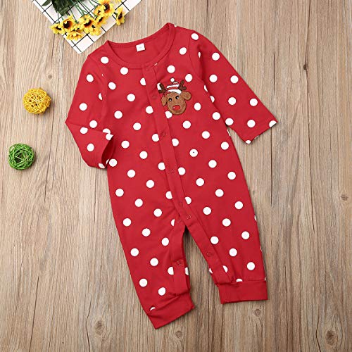 XIXIMAON Bebé Pijama de Una Pieza para Navidad Pelele Navideño de Recién Nacido Unisex Mono de Botones con Estampado de Reno y Puntos (Rojo 1, 12-18 Meses)