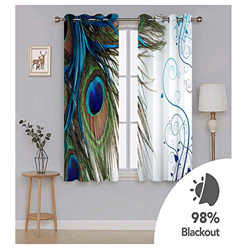 xszhqxxla Cortinas Habitacion Hermosas Plumas De Pavo Real 140X100Cm Cortinas Infantiles Niños Cortinas Fruncidas Para Habitacion Juvenil Salon Cuarto Bebé/Tela Suave Gruesa Antimoscas Proteccion Priv