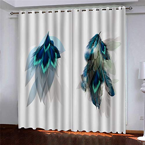 xszhqxxla Cortinas Opacas De Salón Pluma De Pavo Real Azul 170X200Cm Cortinas Infantiles Niños Cortinas Fruncidas Para Habitacion Juvenil Salon Cuarto Bebé/Tela Suave Gruesa Antimoscas Proteccion Priv