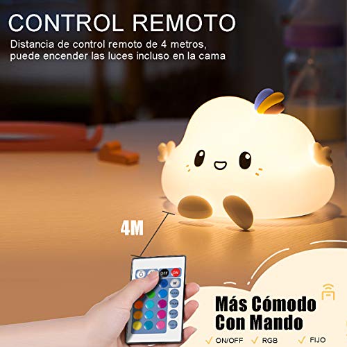 YingStar Luz Nocturna Infantil Habitación Lámpara Quitamiedos Portátil Regalos para San Valentin Mujer Lámpara Infantil LED USB Recargable Brillos Ajustables Colores RGB con Mando Luz para Bebe