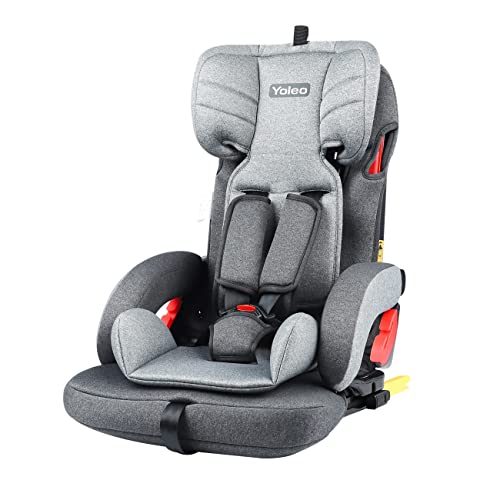 YOLEO Silla de Coche Grupo 1/2/3 Isofix, Silla Autos para Niño de 9-36kg, Plegable, Con cinturón ajustable de 5 puntos, Gris