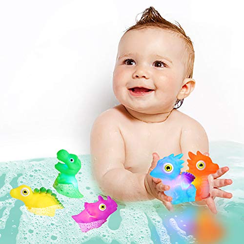 yoliyogo Juguete Dinosaurio de Baño con Luz Parpadeo Modelo Dinosaurio Juego Flotante de Bañera Brillante Figura Set de Dinosaurios Regalo Ideal para Niños