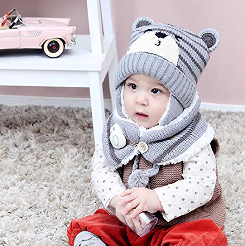 YONKINY Conjunto de Bufanda y Gorro de Punto para Bebe Niño Niña Linda Suave Sombrero Otoño Invierno Caliente Gorro con Bufanda de Lana Beanie Hat (Gris)