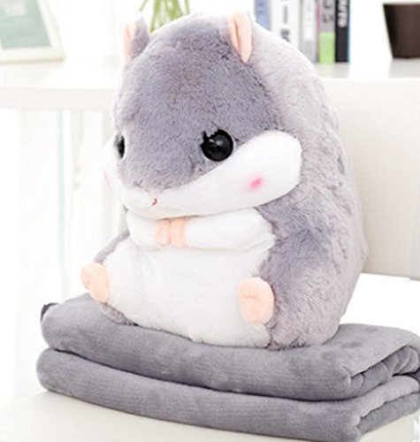 YunNasi 2 en 1 Hámster de Peluche con Manta Lindo Hámster Suave Almohada para Niños y Niñas (Gris)