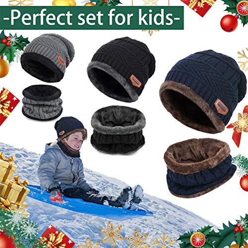 Yutdeng Bufanda Gorro Guantes Beanie Unisexo Niño Set de Bufanda Conjunto de Guantes Punto Sombreros Invierno Regalos Niño(a-Gris,talla única)