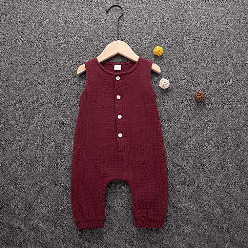 YWLINK Mono De Bebe,Verano Mezcla De AlgodóN NiñO Sin Mangas Color SóLido Doblar Camisola Mono Lindo Ocio Y Confort Ropa De Bebe Todos Los Dias Al Aire Libre(Vino,3-6 meses/70)