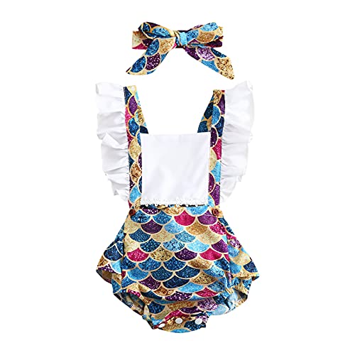 YWLINK Mono Verano para NiñA para Bebé NiñO 1-10 AñOs, Mono con Estampado Escamas Pez Encaje con Mangas Voladoras, Casual Ligero Fresco Dulce Encantador Trajes Favoritos para NiñOs