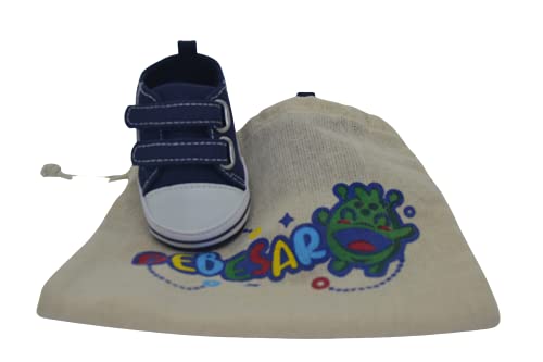 Zapatillas de bebe personalizadas con nombre - Zapatos bebé de lona estilo casual - Regalo bebe personalizado - Zapatos de 0 a 6 Meses (07. AZUL CON NOMBRE, 18)