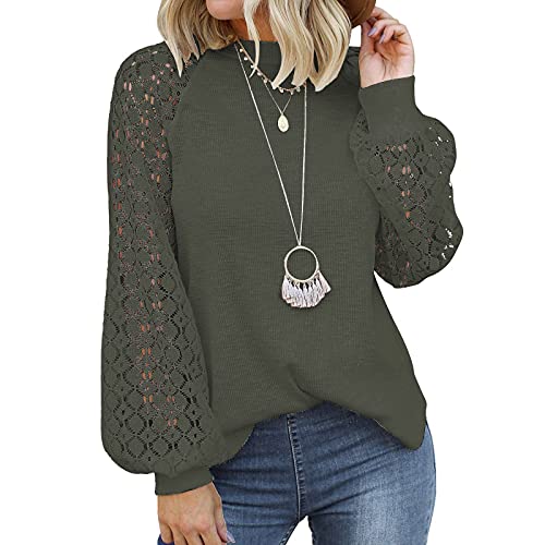 Zilosconcy Camiseta Mujer invierno Manga Larga Costura de Encaje Blusas Cuello Redondo Suelto Moda Mujer Jerseys Basico Casual Cuello Alto Sudadera Tops