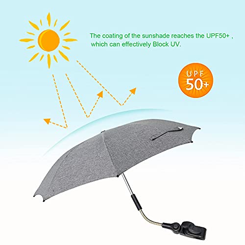 ZjRight Sombrilla Universal para Cochecito de Bebé, 80 cm Parasoles de Silla de Paseo con Revestimiento UV para Protección UV 50+, con un mango de paraguas, para Cochecito & Silla de Paseo - Gris