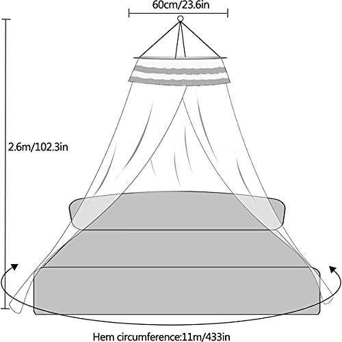 ZRE Mosquitera, Dosel para Cama Doble y Cama Individual, Cunas, Princess Dome Mosquitera Cortina Cama Tienda con Gancho Adhesivo Bolsa de Viaje 60x260x1100 cm,Blanco