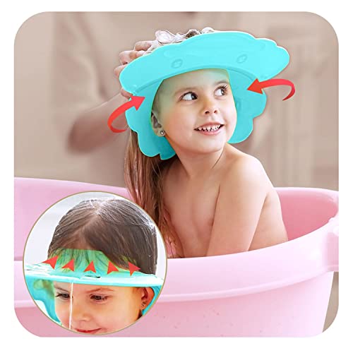 1 gorro de ducha azul para bebé, sombrero de sol ajustable, bonito gorro de baño para niños, protege los ojos y las orejas del bebé durante el champú y el baño (peine de baño gratuito)