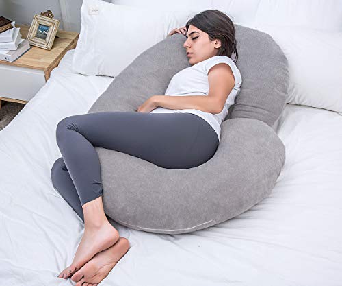 1 MIDDLE ONE Almohada de embarazo, almohada de cuerpo completo en forma de C para apoyo de maternidad, almohada de dormir para mujeres embarazadas con funda de terciopelo (gris oscuro)