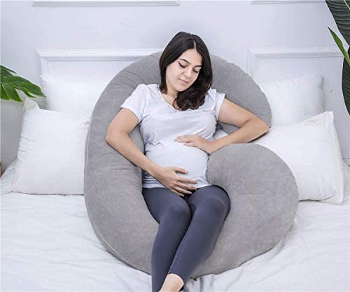 1 MIDDLE ONE Almohada de embarazo, almohada de cuerpo completo en forma de C para apoyo de maternidad, almohada de dormir para mujeres embarazadas con funda de terciopelo (gris oscuro)