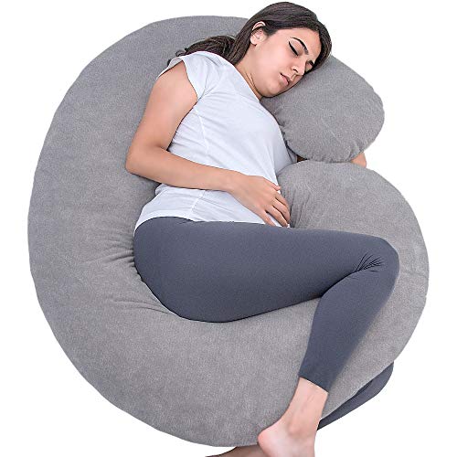 1 MIDDLE ONE Almohada de embarazo, almohada de cuerpo completo en forma de C para apoyo de maternidad, almohada de dormir para mujeres embarazadas con funda de terciopelo (gris oscuro)