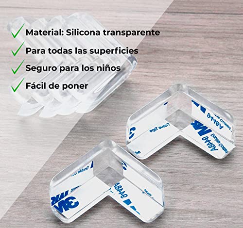 12 PCS Protector Esquinas para Niños, más 2 cerraduras de cajones puertas y ventanas,Transparente y suave Protector de Seguridad para esquinas de mesas,protector para golpes de bebe en caídas.