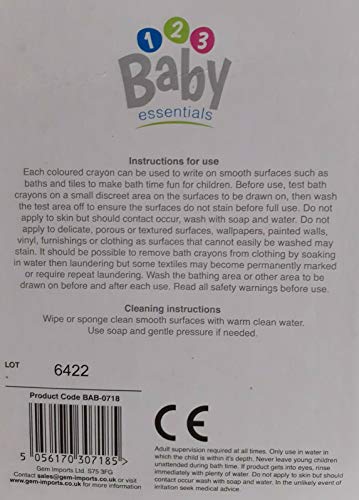 123 BABY Play-tec - Lápices de baño para dibujar, desarrollar creatividad, imaginación, garabatos y hacer que el tiempo del baño sea divertido, fácil de lavar y limpiar con un paño, paquete de 6