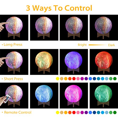 12cm Lámpara Luna 3D, OxyLED Brillo Regulable 16 Colores RGB Recargable USB Control remoto y Control táctil LED Lunar Luz Nocturna Decorativa para Dormitorio, Salón, Regalo para Mujeres y Niños