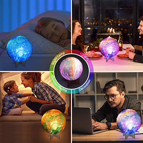 12cm Lámpara Luna 3D, OxyLED Brillo Regulable 16 Colores RGB Recargable USB Control remoto y Control táctil LED Lunar Luz Nocturna Decorativa para Dormitorio, Salón, Regalo para Mujeres y Niños