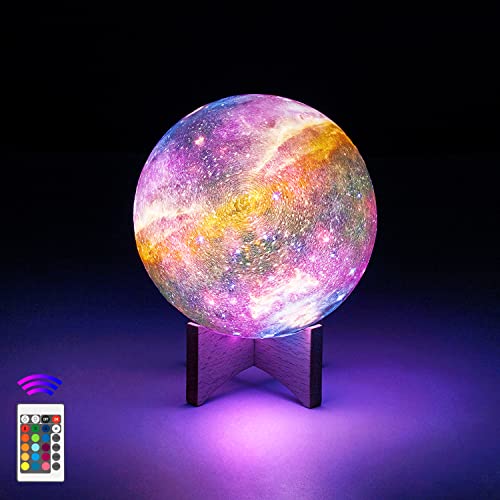 12cm Lámpara Luna 3D, OxyLED Brillo Regulable 16 Colores RGB Recargable USB Control remoto y Control táctil LED Lunar Luz Nocturna Decorativa para Dormitorio, Salón, Regalo para Mujeres y Niños