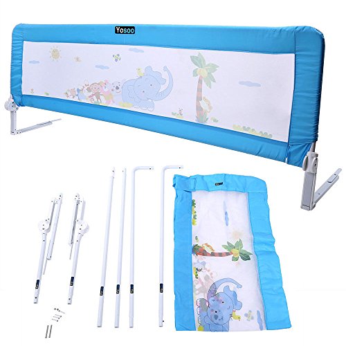 180 x 64 cm Barrera de Seguridad Plegable para Cama Infantil, Barrera de Cama para Bebé,Barandillas de la Cama,Azul