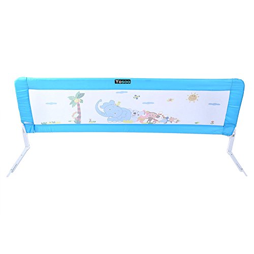 180 x 64 cm Barrera de Seguridad Plegable para Cama Infantil, Barrera de Cama para Bebé,Barandillas de la Cama,Azul