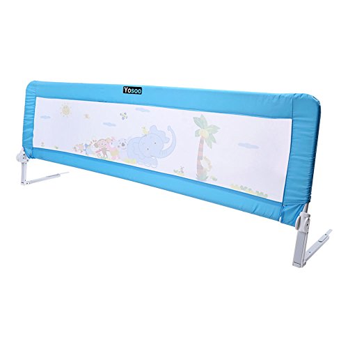 180 x 64 cm Barrera de Seguridad Plegable para Cama Infantil, Barrera de Cama para Bebé,Barandillas de la Cama,Azul