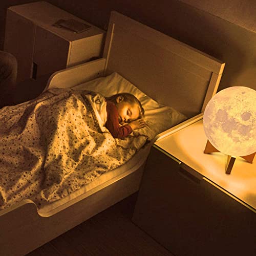 18cm Lámpara Luna 3D, OxyLED Brillo Regulable 16 Colores RGB Recargable USB Control remoto y Control táctil LED Lunar Luz Nocturna Decorativa para Dormitorio, Salón, Regalo para Mujeres y Niños