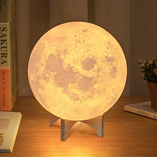 18cm Lámpara Luna 3D, OxyLED Brillo Regulable 16 Colores RGB Recargable USB Control remoto y Control táctil LED Lunar Luz Nocturna Decorativa para Dormitorio, Salón, Regalo para Mujeres y Niños