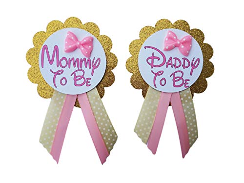 2 alfileres de ducha para bebés de Mommy to Be & Daddy to Be Girl para que los padres usen, rosa y dorado, pajaritas o lazos Baby Sprinkle