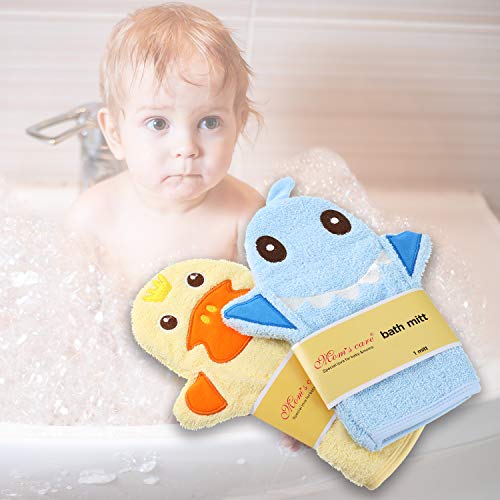 2 paños de baño para bebés con bonitos diseños de animales, toalla de algodón de tiburón de pato amarillo, suave exfoliante para baño y ducha de niños pequeños