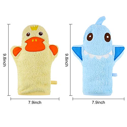 2 paños de baño para bebés con bonitos diseños de animales, toalla de algodón de tiburón de pato amarillo, suave exfoliante para baño y ducha de niños pequeños