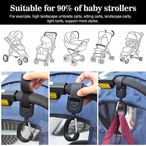 2Pcs Ganchos Carrito Carro Bebé Ganchos para Silla de Paseo Giratorio de 360° Universal Clips de Gancho para Cochecito con Cinta de Fijación Autoadhesiva para Bolso Ropa Pañal del Bebé Botellas