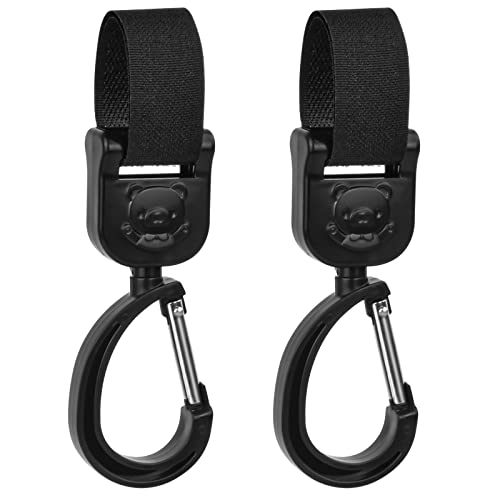 2Pcs Ganchos Carrito Carro Bebé Ganchos para Silla de Paseo Giratorio de 360° Universal Clips de Gancho para Cochecito con Cinta de Fijación Autoadhesiva para Bolso Ropa Pañal del Bebé Botellas