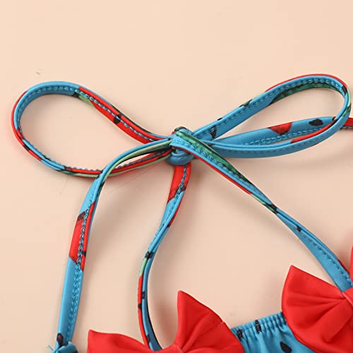 3 piezas traje de baño de niña bikini conjunto de playa con estampado de frutas trajes de baño para bebé bebé traje de playa niña top bikini + pantalones cortos + sombrero, Azul Anguria, 6-12 Meses