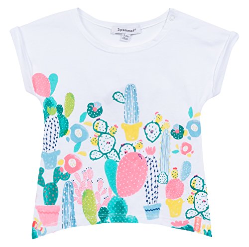 3 Pommes Rosa Mexica, Camiseta Manga Corta para Bebé-Niñas, Blanco (Blanc (Blanc)), 3-6 Meses