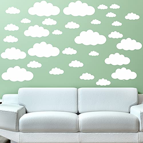 31 pegatinas de pared con nubes blancas para niños, tamaño de mezcla para decoración de dormitorio de niños, bricolaje, hogar, vinilo, nubes, pegatinas murales para habitación de bebé, papel pintado