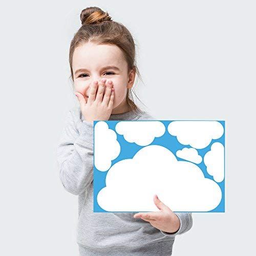 40 partes de nubes con cara juego de calcomanía de pared para guardería, pegatina de pared de astillas de madera colores pastel pegatina de papel tapiz de bebé para pegar, pegatina de pared decoración