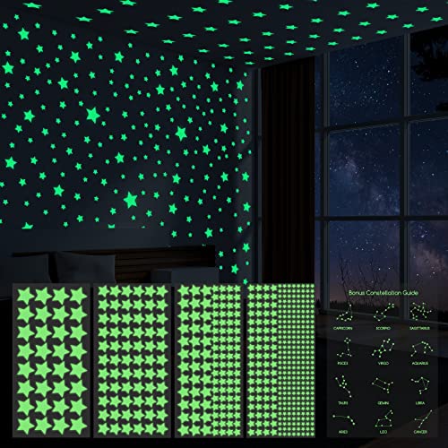 521 estrellas que brillan en la oscuridad, luminosos Pegatinas de Estrellas para techo y pared, Estrellas fluorescentes pegatinas para decoración de dormitorio de niñas, niños y niños