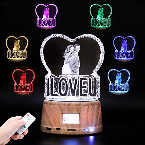 7 Colores Con Foto Grabada Y Nombre Cristal Heart Music Lámpara Led Night Light Marco De Fotos Único Día De San Valentín Aniversario Ideas De Cumpleaños Para Niños Mujeres Iloveu