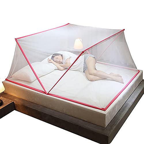 73FACAI Mosquitera Plegable Sin Fondo Mosquitera Portátil Tienda de Campaña para Ventana Cama Plegable Dosel en la Cama Mosquitera Cama de Bebé,Pink,135 * 190cm