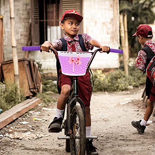 Abaodam Cesta de Bicicleta para Niños Juego de Banderines Cesta de Mimbre para Manillar de Bicicleta con Borlas para Bicicleta Empuñadura de Manillar Cesta de Scooter para Niños Y Niñas