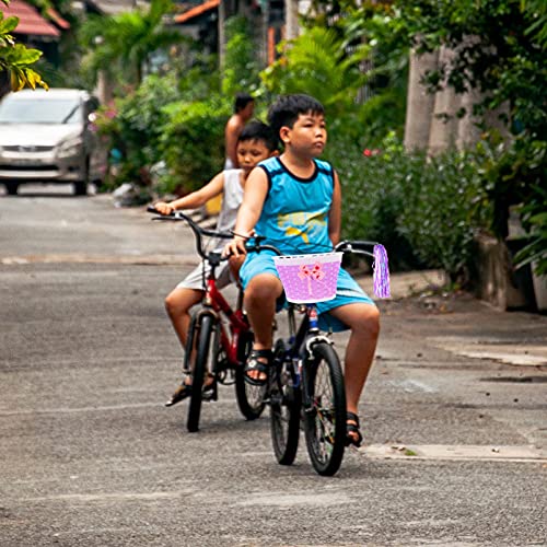 Abaodam Cesta de Bicicleta para Niños Juego de Banderines Cesta de Mimbre para Manillar de Bicicleta con Borlas para Bicicleta Empuñadura de Manillar Cesta de Scooter para Niños Y Niñas