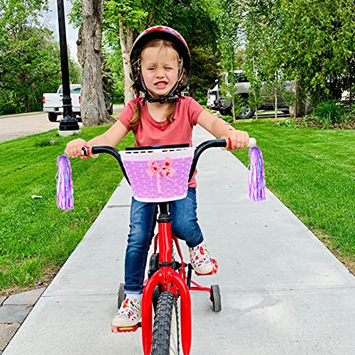 Abaodam Cesta de Bicicleta para Niños Juego de Banderines Cesta de Mimbre para Manillar de Bicicleta con Borlas para Bicicleta Empuñadura de Manillar Cesta de Scooter para Niños Y Niñas